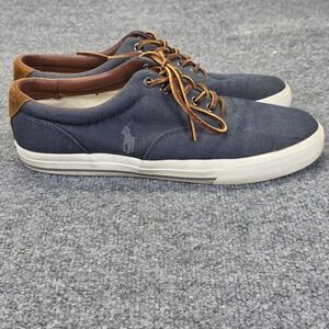 Polo Ralph Lauren Vaughn Chambray Herringbone Blue Sneakers 11 Lace Up Boating
